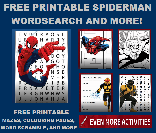 Image FREE Spider-Man Printable Word Search, Colouring Pages, Mazes, and MORE!