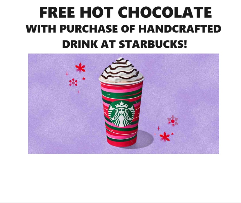 Image FREE Hot Chocolate with Purchase of Handcrafted Drink EVERY WEEKEND at Starbucks