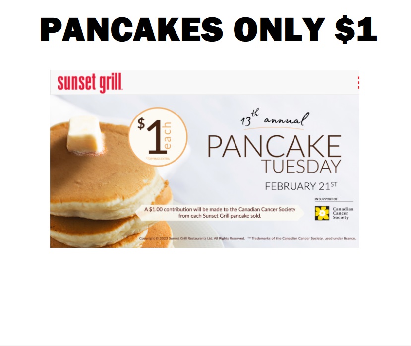 Image Pancakes for ONLY $1.00 Each! at Sunset Grill Ontario