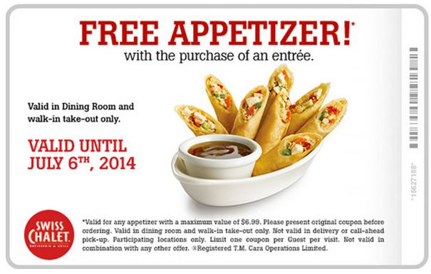 Image Swiss Chalet: FREE Appetizer With Purchase of a Entree