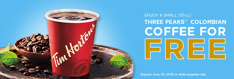 Image FREE Tim Horton's Three Peaks Columbian Coffee (New Brunswick)