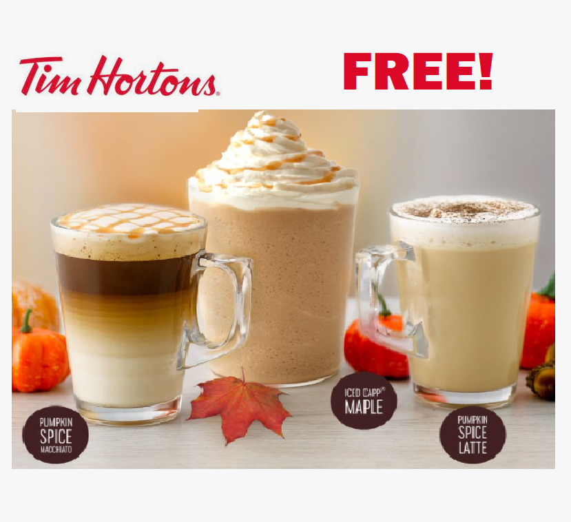 Image FREE Maple or Pumpkin Spice Drinks at Tim Hortons