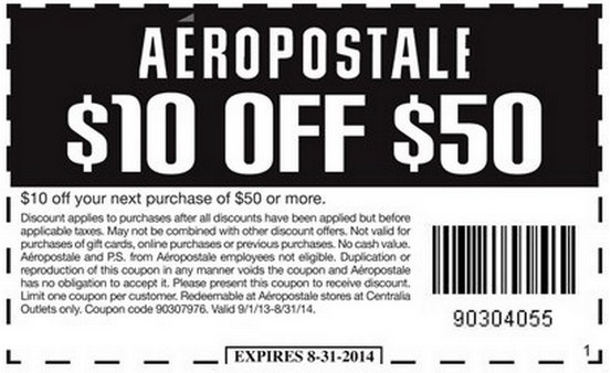 Image Aeropostale : $10 Off Next Purchase $50+