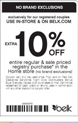 Image Belk : 10% Off In-Stores For Registered Couples