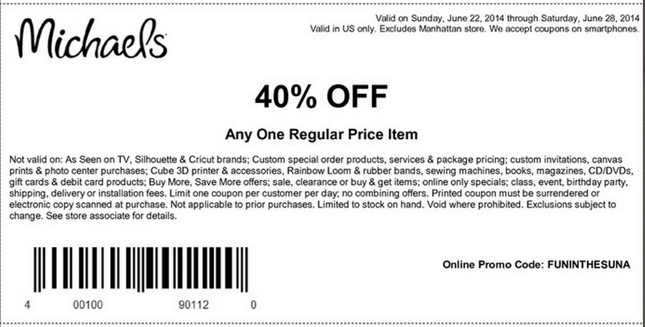 Image Michaels: 40% Off One Regular Priced Item 